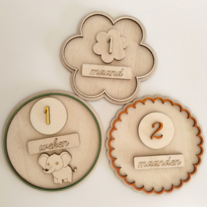 mijlpaalkaartjes leeftijd cirkel/gekarteld/bloem